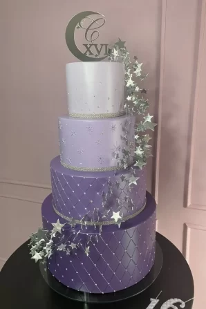 Bolo Lilás e Roxo Cristal